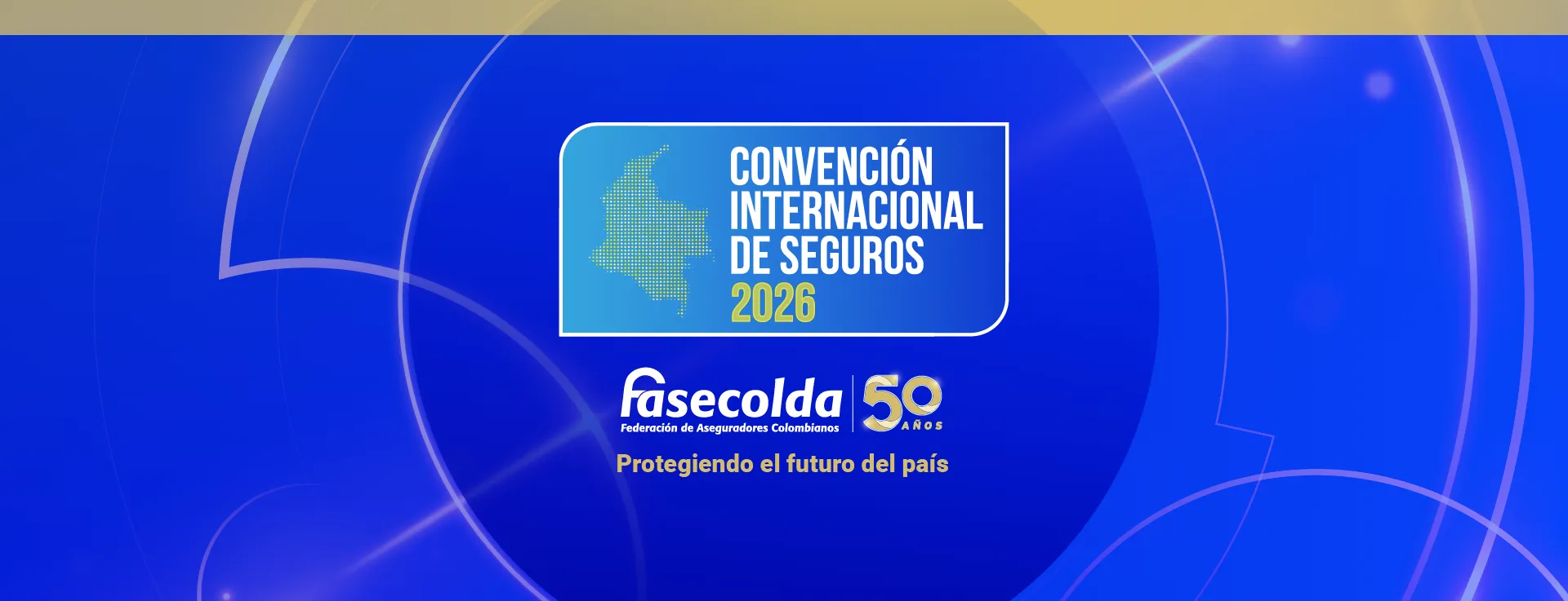 Gráfica oficial azul de la Convención Internacional de Seguros 2026 de Fasecolda