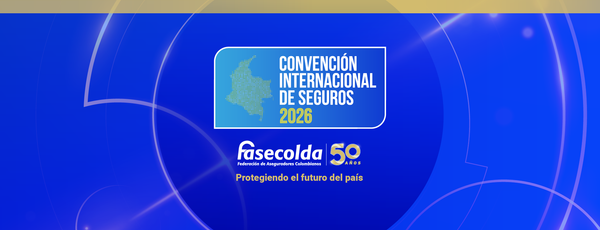 Gráfica oficial azul de la Convención Internacional de Seguros 2026 de Fasecolda